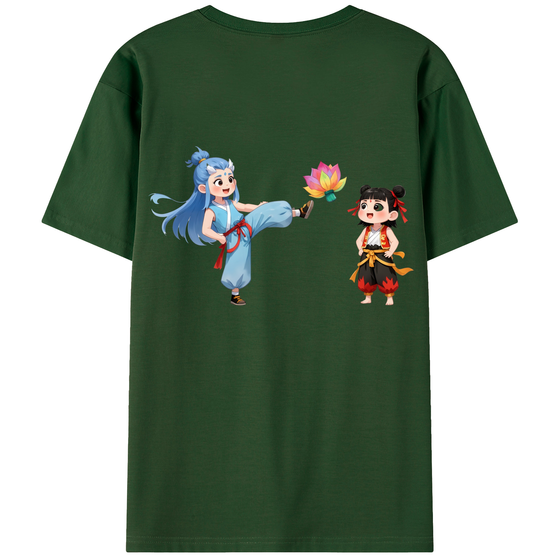 （画像用） Ne Zha 2 ナタ 魔童の大暴れ 綿100％半袖Tシャツ（背面プリント）